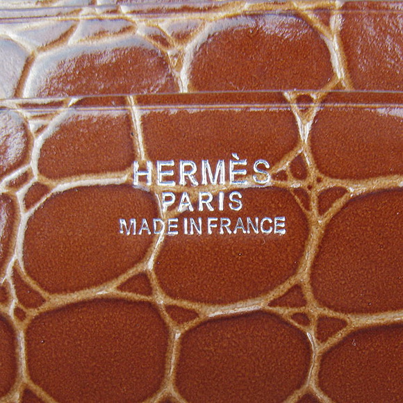 Cheap Replica Hermes Brown Crocodile Veins Bi-Fold Wallet H014